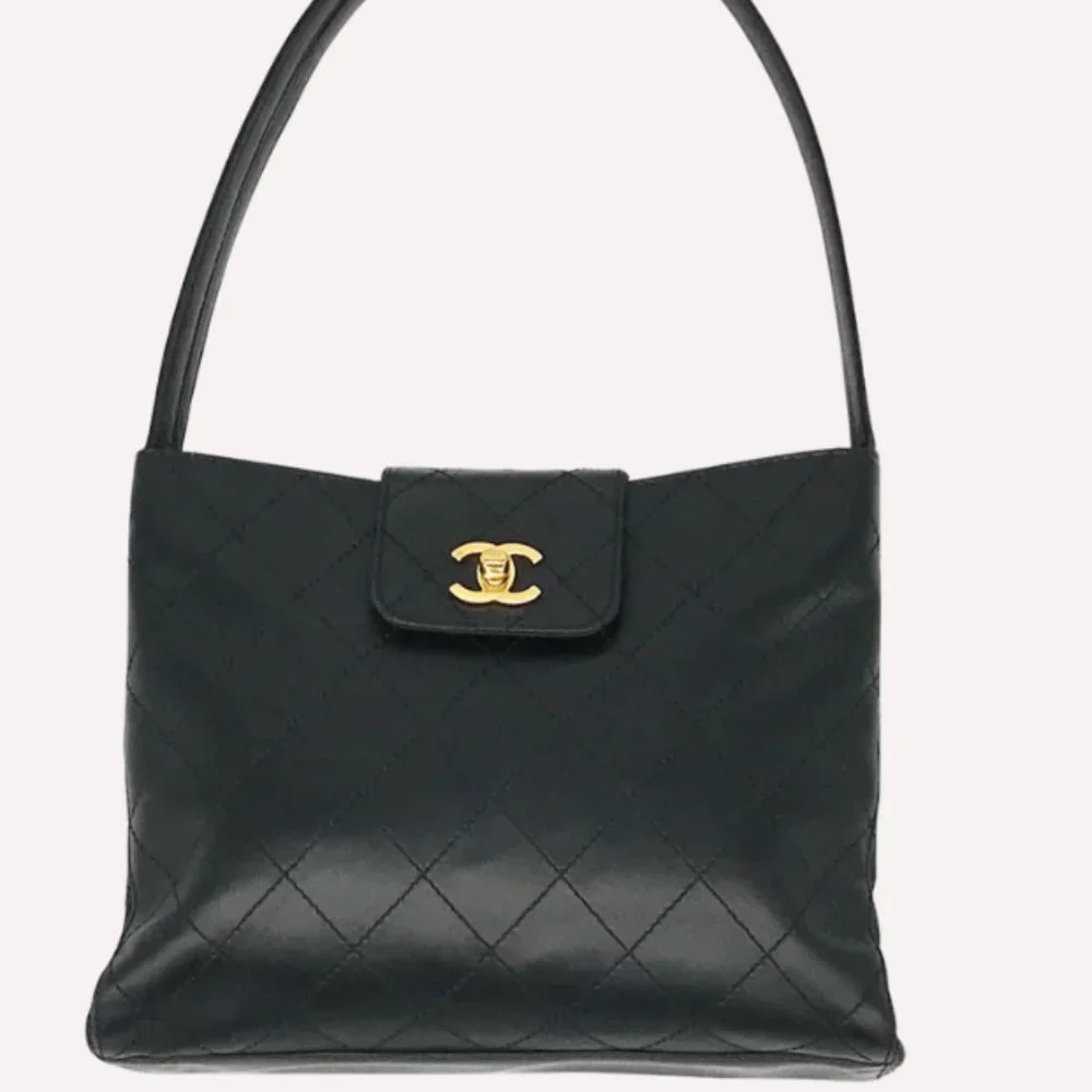 1997-1999 Chanel Shoulder Quilted Black Lambskin Medium Bag - Picture 3 of 15